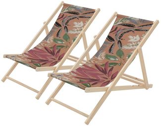 ECD Germany Gartenliege Holz Liegestuhl Beachstuhl klappbarer Strandstuhl Strandliege Liege, 2 St, 2er Set Sonnenliege mit 3-Fach verstellbarer Rückenlehne Relaxliege