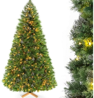 TLGREEN Künstlicher Weihnachtsbaum Weihnachtsdeko 150-270CM, Nordmanntanne, Tannenbaum mit Handgefertigtem Holzständer