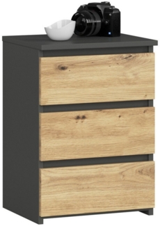 Home Collective Kommode 40 cm breit Holz Highboard Sideboard für Flur Schlafzimmer Wohnzimmer (Mehrzweckschrank Schrank schmal Kommode Schlafzimmer mit Schubladen), Kinderzimmer Organizer, 57 cm hoch, 3 Schubladen graphit-Artisan Eiche