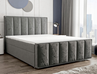 AX LIVING Bett kaufen 180x200 – Boxspringbett Arcini Grau mit Bettkasten & Samt