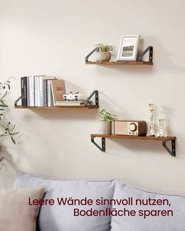 VASAGLE Wandregal, Schweberegal, 3er Set, Regalbrett, 2 Montagemöglichkeiten, 40/50/60 cm, für Wohnzimmer, Küche, Arbeitszimmer, Badezimmer, vintagebraun-mattschwarz LWSDE043K01