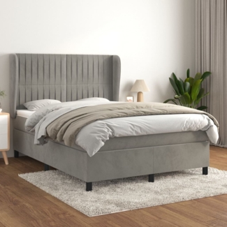 vidaXL Boxspringbett mit Matratze Hellgrau 140x190 cm Samt 3129327