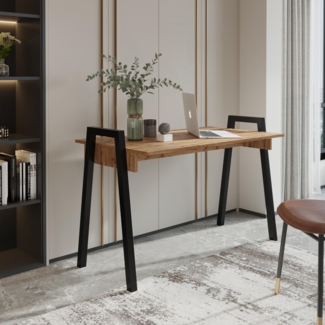 AX LIVING Schreibtisch 120 Loffie Eiche Schwarzes Metallgestell Modern