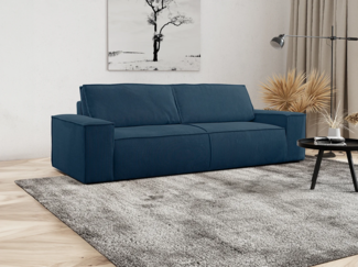 Vente-unique - Schlafsofa 4-Sitzer - Cord - Blau - AMELIA