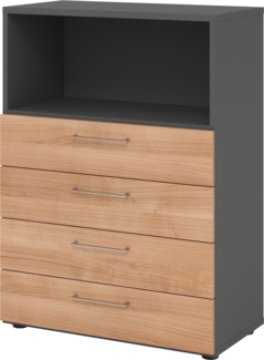 bümö smart Schubladenschrank, Büroschrank 80cm breit in Graphit/Nussbaum mit 4 Schüben & 1 Regalfach - Bürocontainer aus Holz, Container mit Metallgriffen & Soft-Stop Schubladen, 938S4-G-N-BS