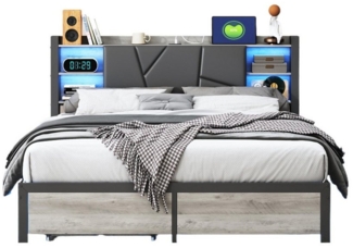 FUROKOY Metallbett Doppelbett Stauraumbett mit 2 Schubladen, (Bett mit Stauraumkopfteil), Metallbettgestell, Kunstleder-Polsterbett Jugendbetten 160x200 cm