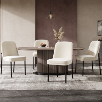 Esszimmerstühle 4er Set Samt, gepolsterte Küchenstühle mit Metallgestell, moderne Stühle in Beige, minimalistisches Design