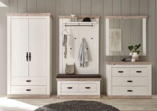 Garderobe Florenz 321cm pinie weiß oslo pinie Sitzbank Kissen Paneel Kleiderschrank
