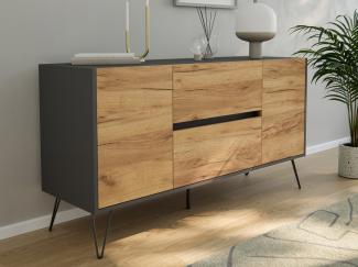 Raumwunder Sideboard Maya 140cm 2 Greif-SoftClose 2 Türen Grafit/Eiche Front : Oak Gold / Grafit