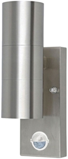 Außenwandleuchte, Bewegungsmelder, Edelstahl silber, Up Down, H 22 cm