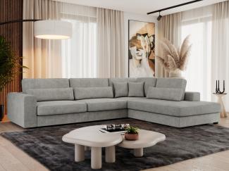 Freistehendes Ecksofa mit lose Kissen, L-form - SAVONA - rechts - Hellgrau Stoff