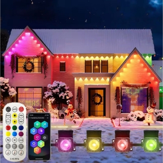 PRIISF LED Stripe RGBIC Permanente Lichterkette Garten Einbaustrahler Smart Beleuchtung, LED Dachrandbeleuchtung Trauflichter Dimmbar Lichterkette Weihnachten