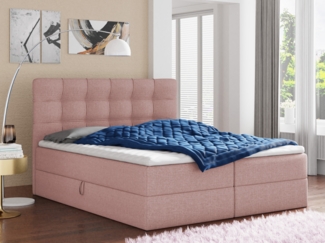Boxspringbett Best mit 2 Bettkästen, Doppelbett mit Bonell-Matratze und Topper, Polsterbett, Bett (Pink (Inari 52), 180 x 200 cm)