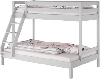 Modernes 3er-Bett 90x200 und 140x200 Erwachsenen-Stockbett Kiefer Massivholz hellgrau V-60.18G-09-14ohne Zubehör