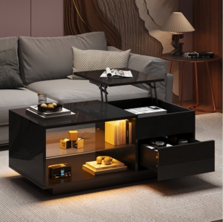 STILVORA Couchtisch Sofatisch Höhenverstellbar,Kaffeetisch Beistelltisch mit LED&Schublade (Satztisch, Beistelltisch Sofatisch, 1-St, Hochglanz, 1 Schublade), mit Trennwand aus gehärtetem Glas und verstecktem Stauraum