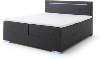 Boxspringbett >LAS VEGAS II< Liegefläche 180x200 cm, anthrazit/ LED, Stellmaß: 182 x 110 x 209 cm (BxHxT)