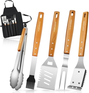 KraftGriller Premium Grillbesteck Set 5-TLG aus Edelstahl mit Holzgriff