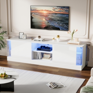 LED-TV-Schrank 176x38x50 cm, Hochglanz weiß, 3-stufiges Aufbewahrungssystem, zentrale Schublade