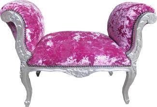 Casa Padrino Barock Schemel Hocker Pink Velour / Silber - Sitzbank - Möbel Antik Stil