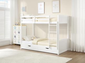 Vente-unique - Etagenbett - 2 x 90 x 200 cm - 2 Schubladen - Kiefer & MDF - Weiß - LIMODARA