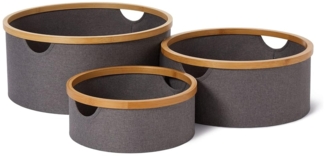 Lumaland Bambus-Aufbewahrungsbox rund 3er-Set grau 45x20cm/38x16cm/30x12cm