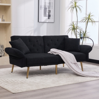 Sofa-Bett, Multifunktionales für zwei Personen mit verstellbarer Rückenlehne zwei USB-Anschlüsse Handyhalter Seitentasche Metallbeinen modernes Klappsofa als Sitzmöbel oder Gästebett, Stoff+Metall, Grau