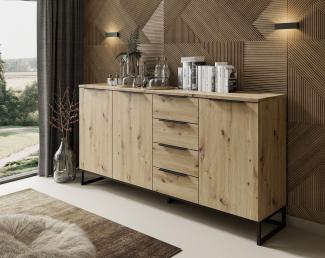 ALLHOUSE24 Kommode ADLON 180 Dreitüriges Sideboard Artisan Eiche Metallgestell BERLIN, Breite 178 cm