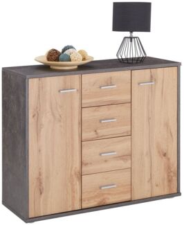 CARO-Möbel Sideboard Jamie mit 2 Türen und 4 Schubladen, Moderne Kommode Büromöbel in Beton dunkel/Wotan Eiche
