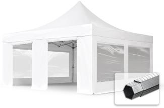 5x5 m Faltpavillon, PROFESSIONAL Alu 50mm, feuersicher, Seitenteile mit Panoramafenstern, weiß