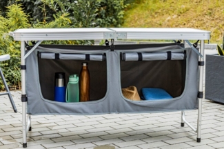 ONDIS24 Campingschrank Campingtisch Campingküche Gartentisch mit 2 Fächern mit Aluminiumrahmen und MDF Platte