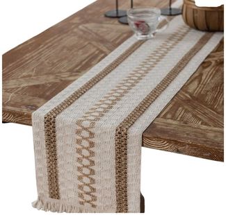 LAPAPRO Tischläufer Baumwoll Leinen Tischläufe,Hohlweben Bauernhaus Stil Tischdekoration, 30cm wide and 120 cm long