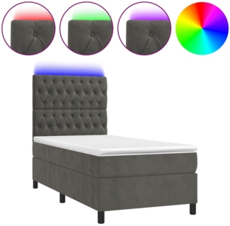 vidaXL Boxspringbett mit Matratze & LED Dunkelgrau 80x200 cm Samt, Härtegrad: H2 [3136270]