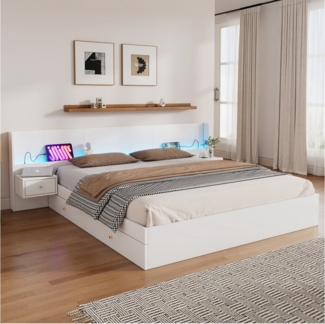 MODFU Polsterbett Modernes Doppelbett (Holzbett, Jugendbett, 1-tlg, 2 Schubladen, 2 Nachttische, 180*200cm, ohne Matratze), mit USB-Schnittstelle, Lichtsteuerung