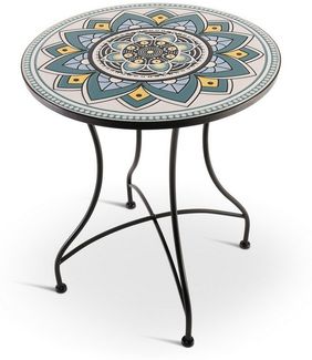 Raburg Gartentisch Mosaiktisch, Balkon- und Terrassentisch, 60 cm Ø, 72 cm hoch, Mayla (rund), liebevolle Handarbeit, Mosaikmuster, schwarzes Metallgestell