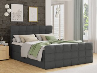 Boxspringbett Best Lux mit Fußteil, 2 Bettkästen, Bonell-Matratze und Topper, Polsterbett (Dunkelgrau (Inari 94), 160 x 200 cm)