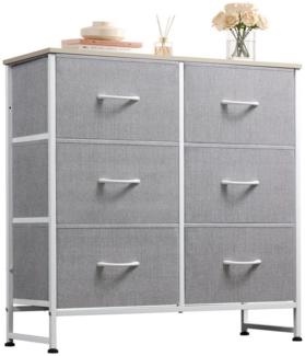 WLIVE Kommode mit 6 Stoffschubladen, stabiler Stahlrahmen & Holzplatte, mit verstellbarer Füße, 30T x 80B x 79H cm