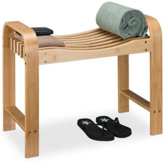 Relaxdays Badhocker, Bambus, Griffe, ergonomische Sitzfläche, Sitzbank Flur und Bad, Natur, HxBxT: 54 x 65 x 33 cm