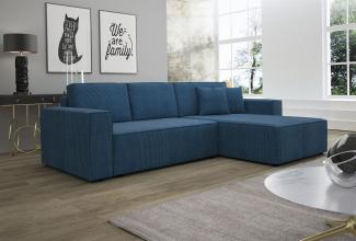 Ecksofa Schlafsofa Sofa CONOR Stoff Marineblau Ottomane Rechts