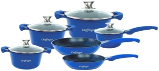 Kochtopf Kasserolle Bratpfannen Set 10-tlg blau Glasdeckel Cheffinger CF-DA1010