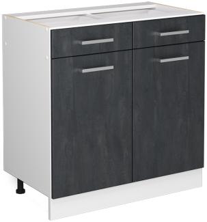 Vicco Schubunterschrank R-Line Schwarz Beton Weiß 80 cm mit Arbeitsplatte Eiche