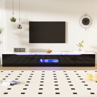 Schwarz-wei?er TV-Schrank, 180 cm lang, Hochglanzoberfl?che, mit 16-farbiger LED-Beleuchtung, wandmontierbar