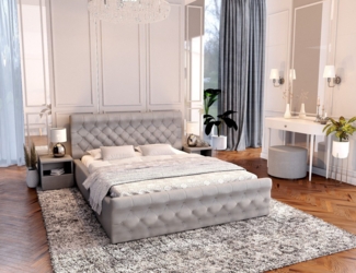 FDM Polsterbett Bettrahmen Bettgestell 90x200, 120x200, 140x200, 160x200, 180x200cm (mit hochwertigen Velour Trinity Bezug, mit großen gepolsterten Kopfteil), Mettelrahmen mit hydraulischer Klappfunktion für mehr Stauraum