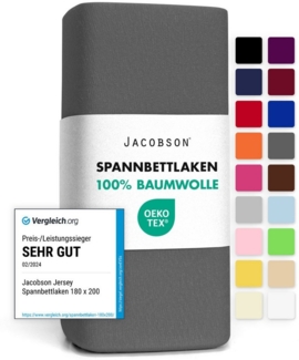 Jacobson Spannbettlaken aus 100% Baumwolle, Jersey Bettlaken 160 g/m², Spannbetttuch mit Gummizug, OEKO-TEX®, pflegeleicht, viele Farben