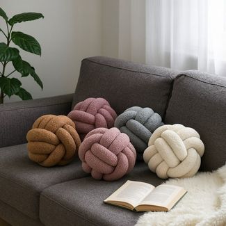 REALLaxx Dekokissen Knotenkissen, runder Knotenball, 25cm, Zierkissen mit modernem Teddy-Bezug