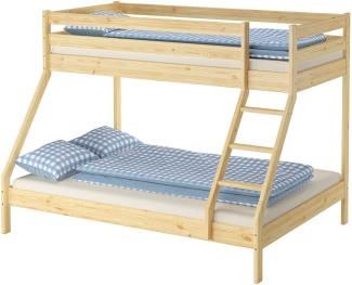 Doppel-Etagenbett 140x200 und 90x200 Erwachsenen-Stockbett Kiefer, ohne Zubehör