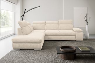 WERK2 Ecksofa Alicante Cord, inkl. Bettfunktion & Bettkasten, Breite 280cm, L-Form, Schlafsofa mit Bettkasten & verstellbaren Kopfstützen.