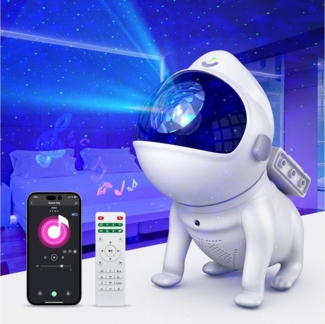 Qualra LED Nachtlicht Hund Galaxie Projektor Bluetooth Musiklautsprecher 21 Farbmodi Kinder, 8 Weißes Rauschen Fernbedienung App-Steuerung