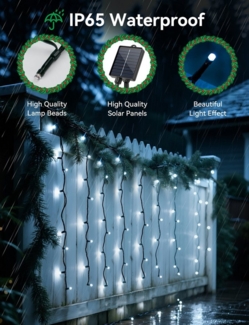 Aigostar LED-Lichtervorhang Solar Eiszapfen Lichterkette Außen 3M+5M*0.6M 100 LED, IP65, 8 Modi, Batterieanzeige