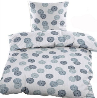 KH-Haushaltshandel Bettwäsche 2-tlg. Seersucker Bettwäsche 135x200 +80x80cm, bügelfrei, Seersucker, 2 teilig, weiß, mit Kreisen/Punkten in blautönen