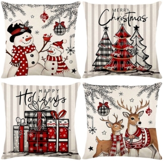 BTTO Kissenbezüge Weihnachten Kissenbezüge Quadratisch Zierkissenbezug,4er Set, 45x45 cm, (4 Stück), für Dekokissen Deko,Weihnachten Bett Sofa Deko Sofa Schlafzimmer Couch